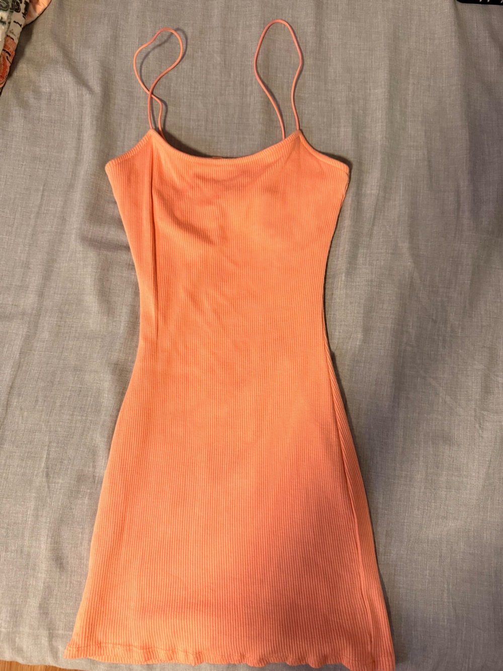 Windsor Ribbed Spaghetti Strap Dress in Coral Orange